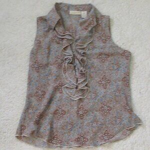 Caviar Women's Sleeveless Ruffle Front Paisley Style Blouse Size Large